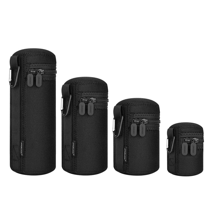 ARVOK Lens Pouch Set, Water Resistant Protective Lens Cases for DSLR Camera Lens, 4 Size Thick Camera Lens Bag for Nikon, Tamron, Sigma, Pentax, Sony, Olympus, Panasonic Black