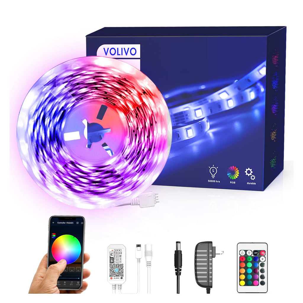 Volivo Smart WiFi Led Strip Lights 16.4ft, 1 Roll of 16.4ft RGB Color Changing Led Strip Lights Works with Alexa, Music Sync LED Lights for Bedroom Home, Kitchen, Decoration