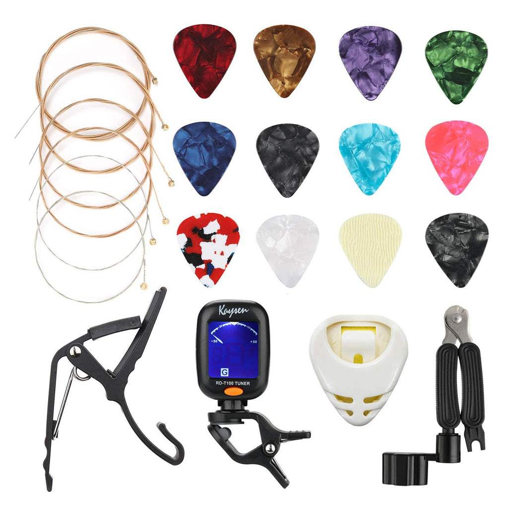 Avenda Guitar Accessories Kit, 25 in 1 Include Acoustic Guitar Strings, Picks, String Winder & Cutter, Tuner, Capo, Pick Holder for Guitar Beginners