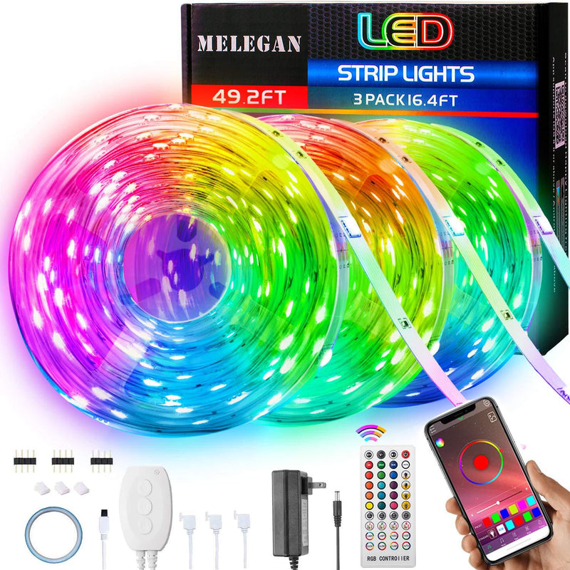 [AUSTRALIA] - MELEGAN Led Strip Lights 49.2ft RGB Led Lights for Bedroom 3x16.4ft 