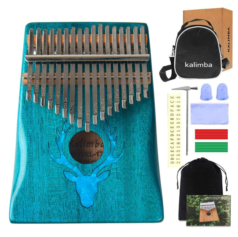 RIMLUFE happy kalimba thumb hand piano 17 key musical instruments for adults mbira portable finger harp piano marimba clear calimba case accessories gift kit (Style B) Style B