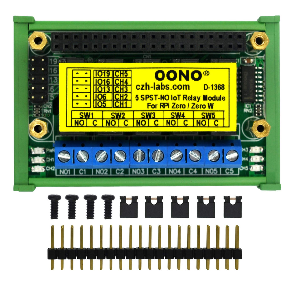 DIN Rail Mount 5 SPST-NO RPi IoT Power Relay Module for Raspberry Pi Zero/Zero-W DIN Rail Mount