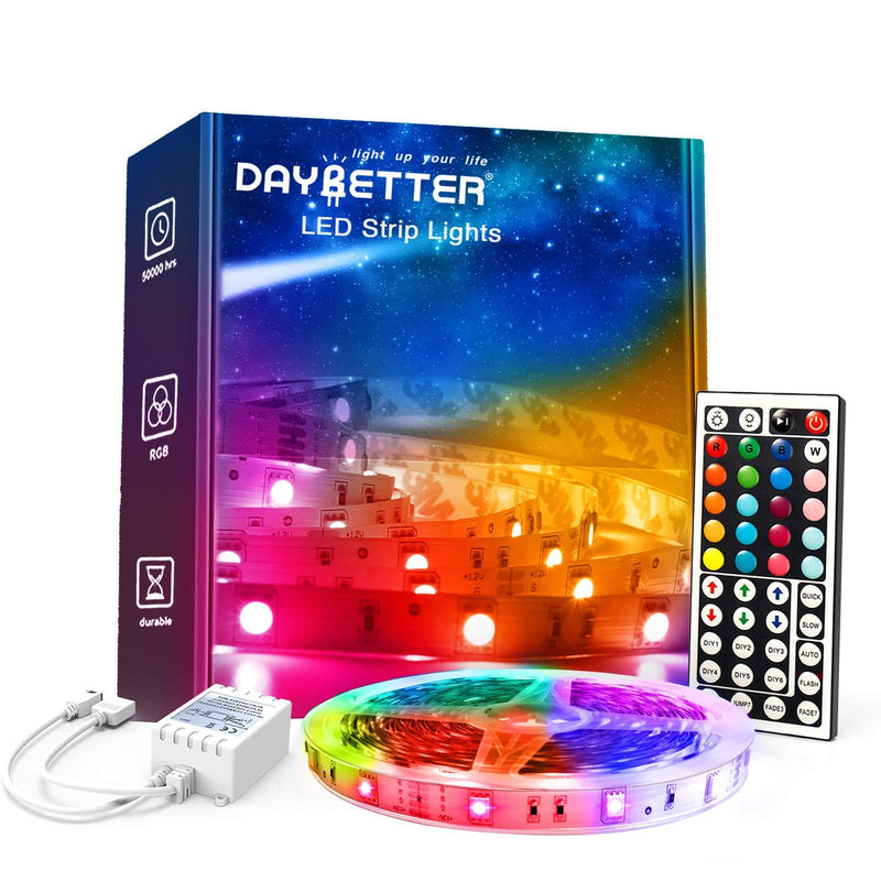 DAYBETTER Led Lights for Bedroom, 5050 RGB Color Changing Strip Lights Remote Control for Home Decoration, Kitchen 32.8FT