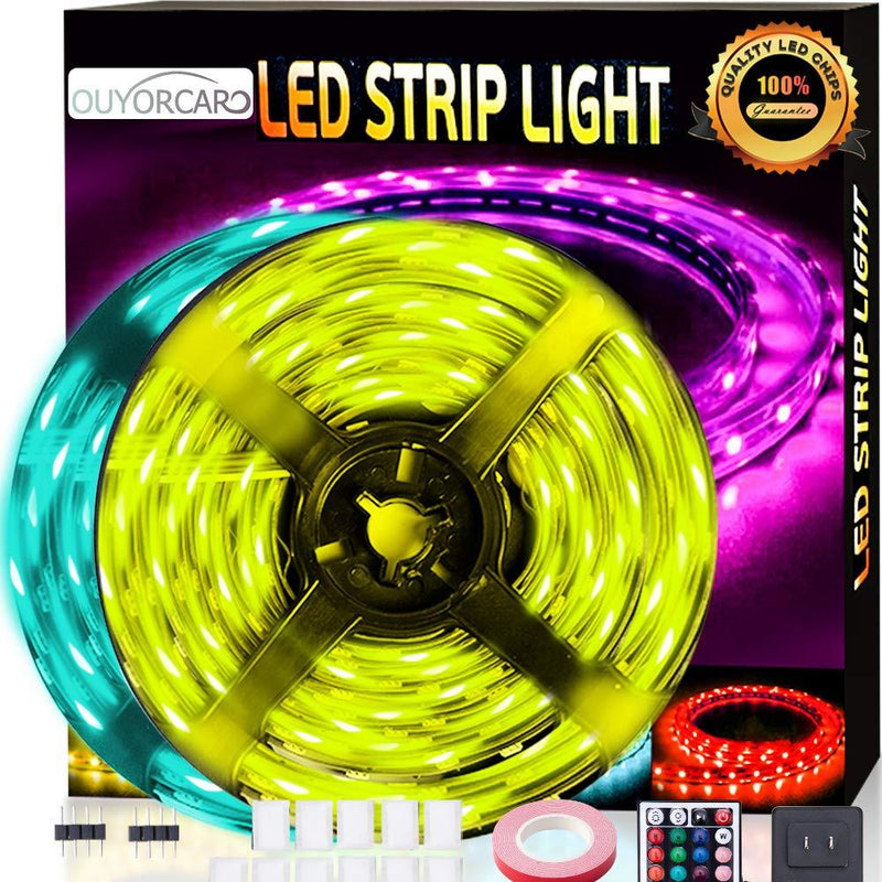 LED Strip Lights, 32.8ft 5050 RGB Led Strip Lights Packing, 300 LEDs Lights Waterproof, Presents for Bedroom, Room, and Kitchen; with 44 Keys IR Remote, Support Kits, and 3A ETL Power Supply