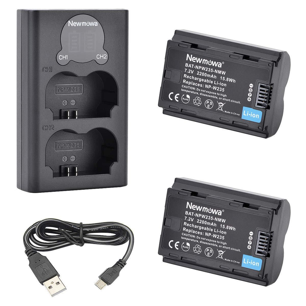 Newmowa NP-W235 Replacement Battery (2 Pack) and Smart LCD Display Dual USB Charger for Fujifilm X-T4