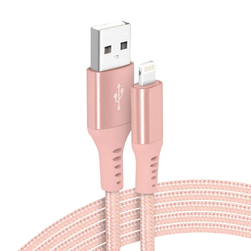 Realm Nylon Braided Lightning to USB A – Mfi Certified Apple iPhone Charger, 10ft, Rose Gold