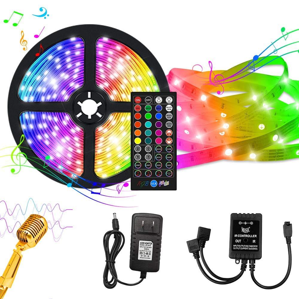 [AUSTRALIA] - ZHUOPD 16.4ft LED Strip Lights, Music Sync DIY Color Changing Light, 5050 RGB Music Sensitive Light Strip Kit with 40-Key Remote and Power Supply, Rope Lights for TV Bedroom Party and Home Decoration 