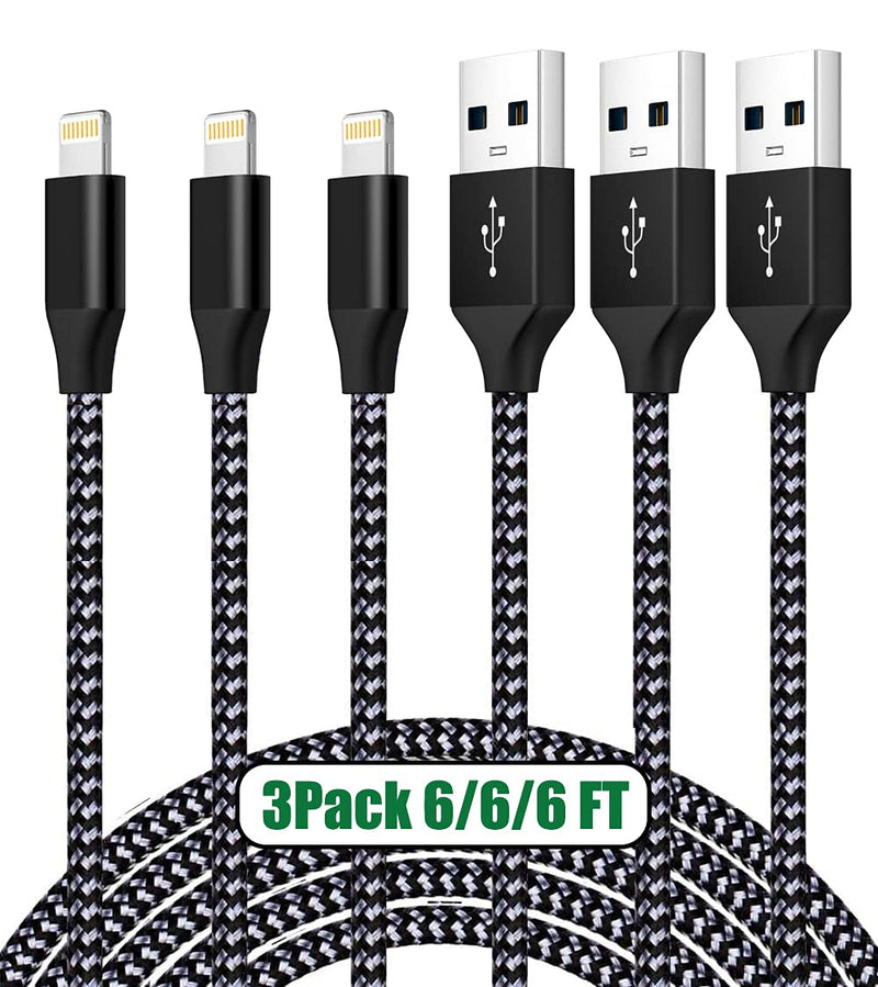 Lightning Cable 3 Pack 6FT iPhone Charger Cable MFi Certified iPhone Charger Fast iPhone Charging Cord USB Nylon Braided Compatible with iPhone 12