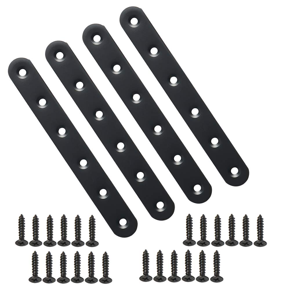 Alise 6-1/5-Inch Length Stainless Steel Flat Straight Brace Brackets Mending Plates Repair Fixing Bracket,J7350B-4P 4 Pcs Matte Black Finish 6-1/5 Inch(4 Pcs)
