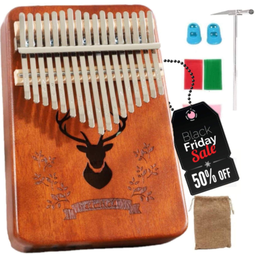 Kalimba Thumb Piano 17 Keys Portable Mbira Mahogany Piano Wood Body -Gifts for Kids and Adults withTuning Hammer and Study Instruction (Solid Mahogany Wood) Solid Mahogany Wood