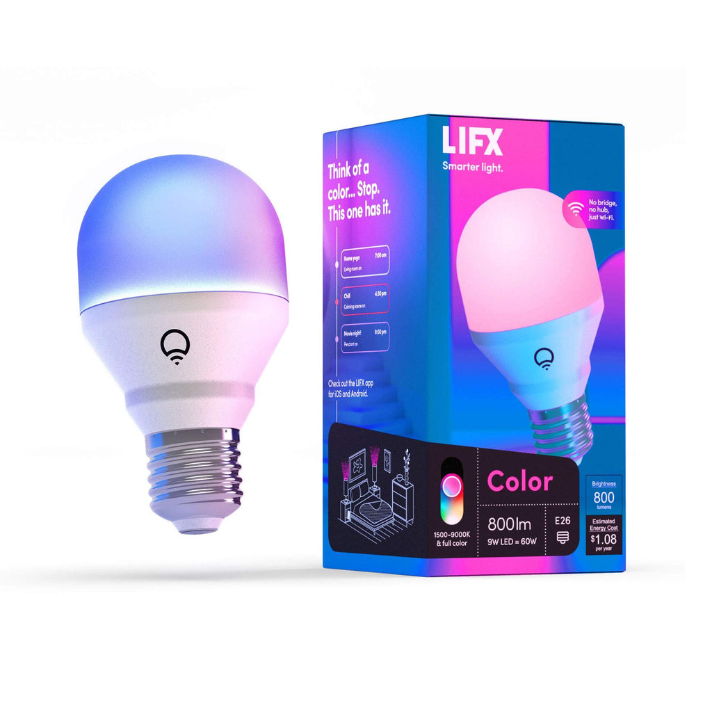 LIFX Color A19 800 lumens, Billions of Colors and Whites, Wi-Fi Smart LED Light Bulb, No bridge required, Works with Alexa, Hey Google, HomeKit and Siri. 1 Pack Multi