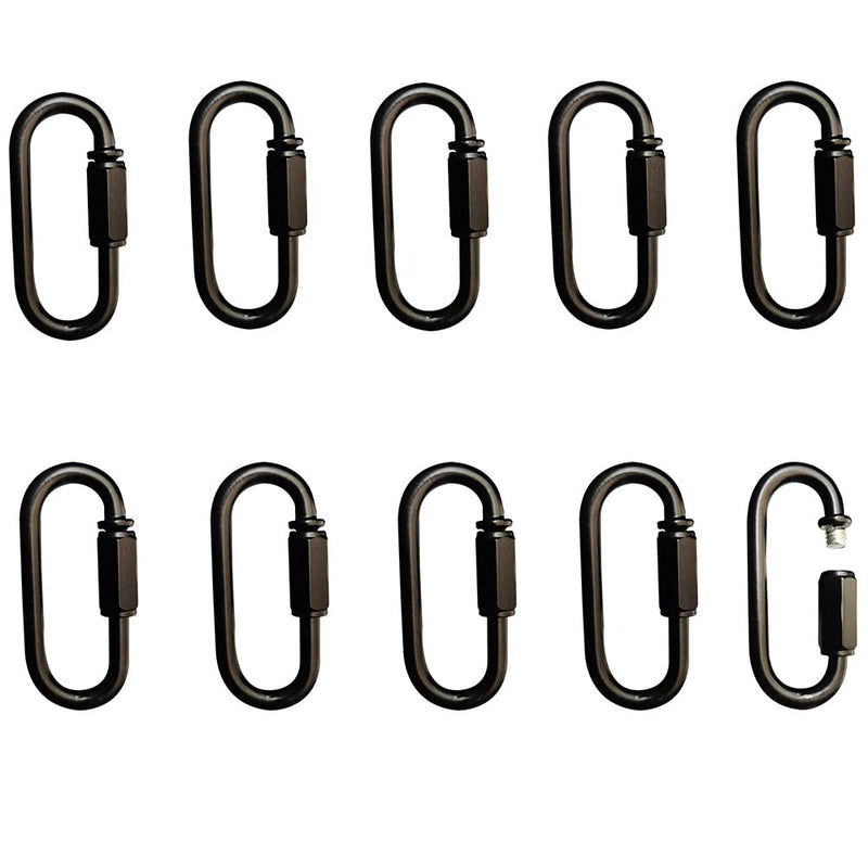 CUFEAL 10- Pack Heavy Duty D Shape Chain Locking M4 4MM Chain Quick Link Connector (Black) Black