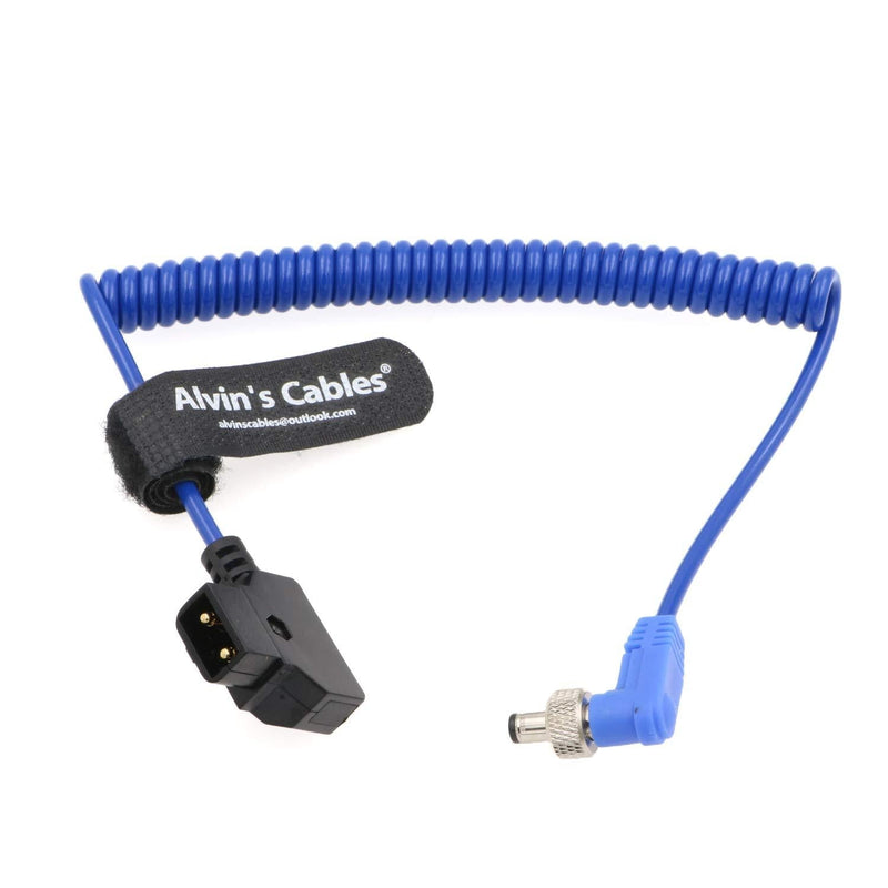 Alvin's Cables Locking DC 5.5 2.1 to D Tap Coiled Power Cable for Video Devices PIX-E7 PIX-E5 7 Touchscreen Display Hollyland Mars 400s Blue Cable Right Angle Lock DC to Dtap