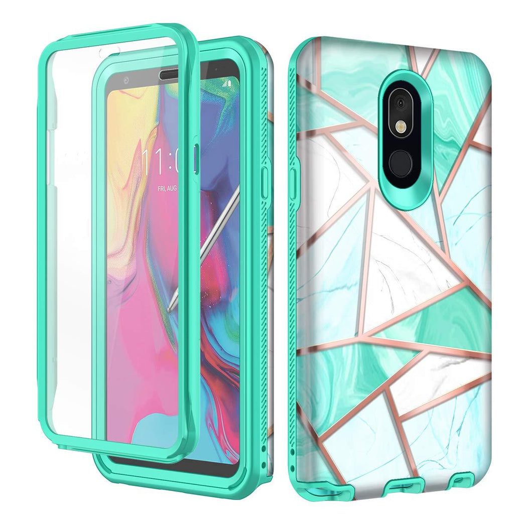 Hekodonk for LG Stylo 5/5+ Plus/5X/5v Case Built in Screen Protector Heavy Duty High Impact Hard PC TPU Bumper Full Body Protective Shockproof Anti-Scratch Cover for LG Stylo 5 -Marble Mint Marble Mint