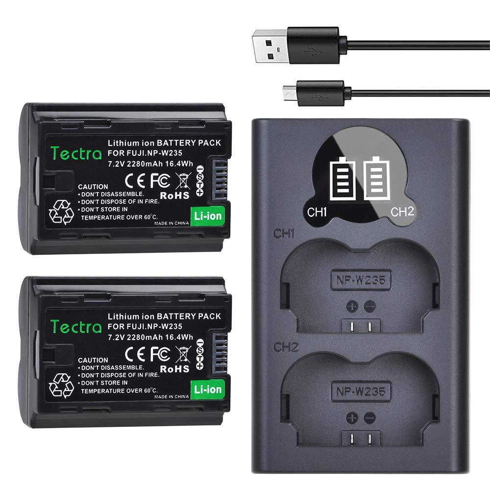 Tectra 2-Pack 2280mAh NP-W235 NPW235 Rechargeable Battery and LED Dual Charger for Fujifilm NP W235 Battery and Fuji X-T4 Mirrorless Digital Camera