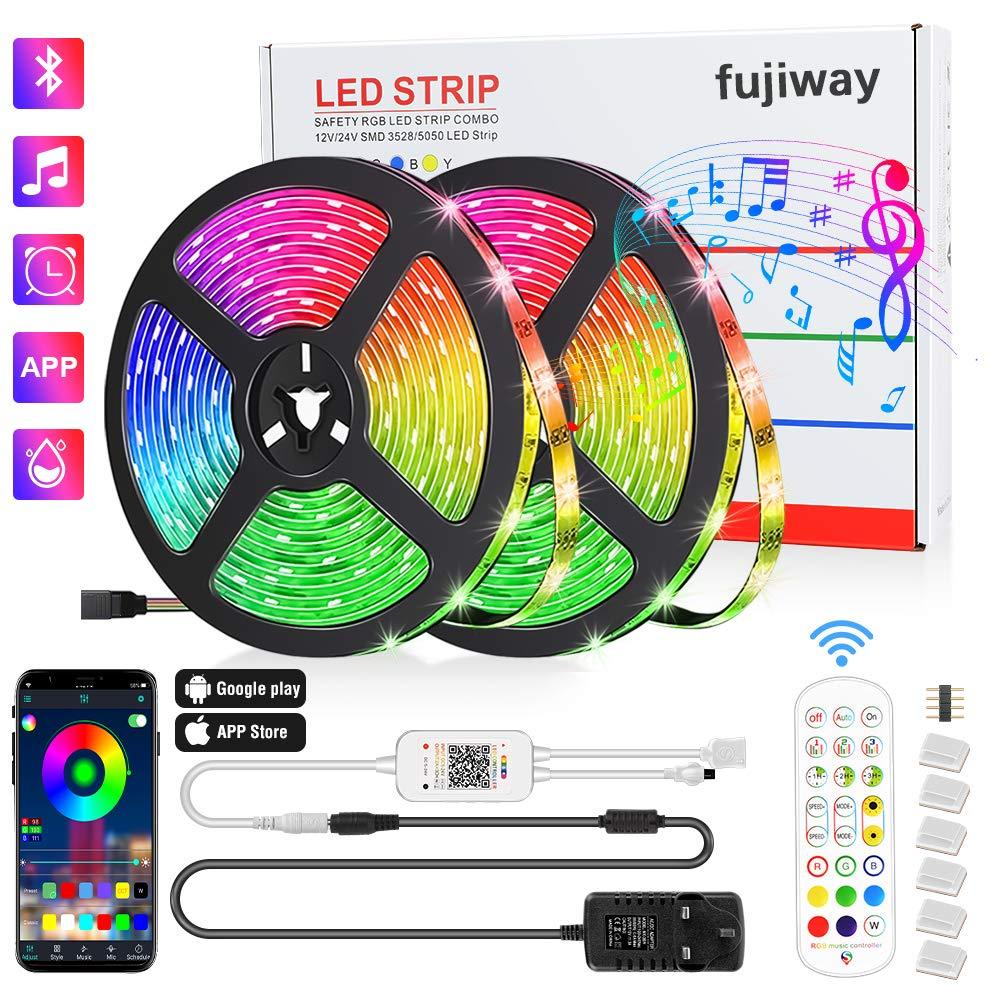 [AUSTRALIA] - LED Strip Lights, FUJIWAY 32.8ft 5050 RGB Light Strips Music Sync, Waterproof Bluetooth Color Changing Tape Lights with Smart App Control for Bedroom Home,Indoor,Kitchen,Party Multicolor 