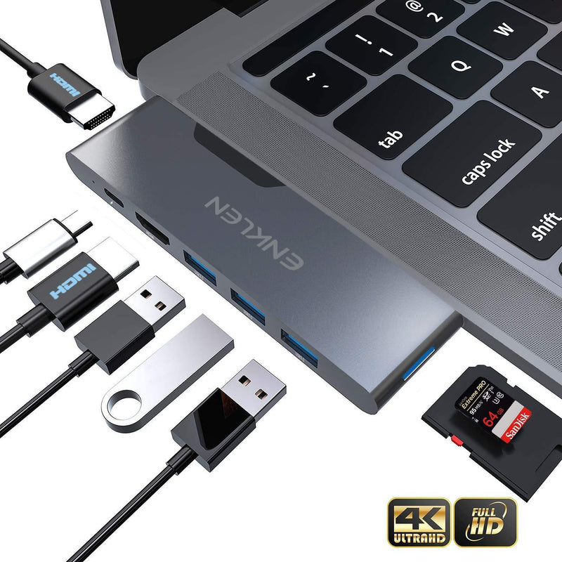 USB C Hub 8 in 2 ENKLEN Type C Dongle for Mac OS Triple Display Docking Station, Compatible for MacBook Pro 2019-2016, MacBook Air 2019/2018 with Dual 4K HDMI,100W PD,3 USB3.0,SD/TF Card Reader