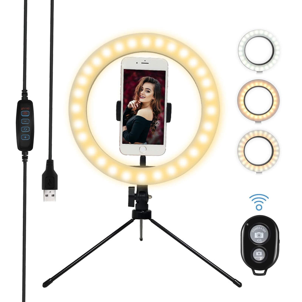 10" Ring Light Selfie Light Ring with Tripod Stand,LED Dimmable Camera Desktop Ringlight with Phone Holder for YouTube Video/Live Stream/Makeup/Photography