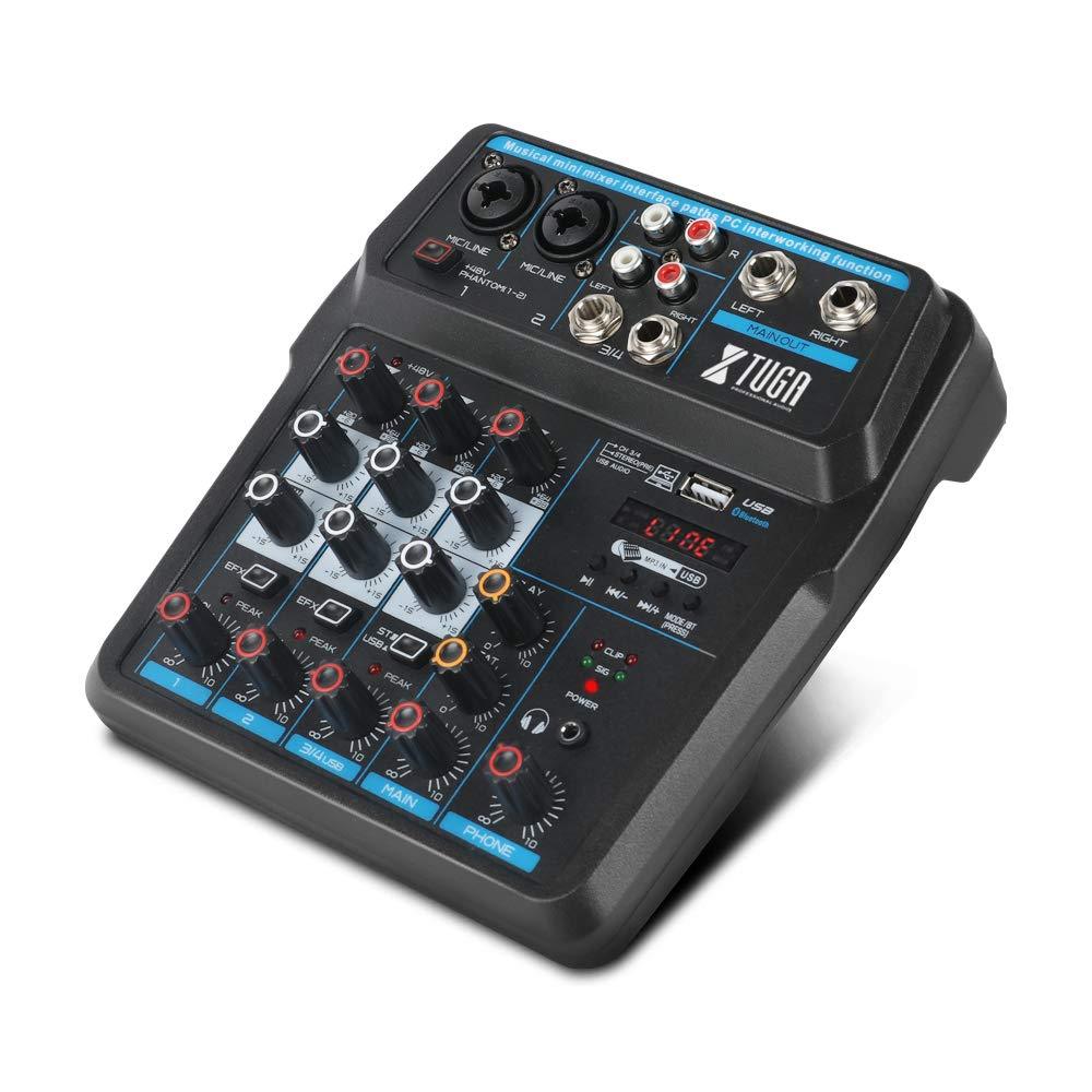 [AUSTRALIA] - XTUGA AM4 4 Channels Audio Mixer Mini Sound Mixing Console with Bluetooth USB Record 48V Phantom Power Monitor Paths Plus Effects Use for home music production, webcast, K song 