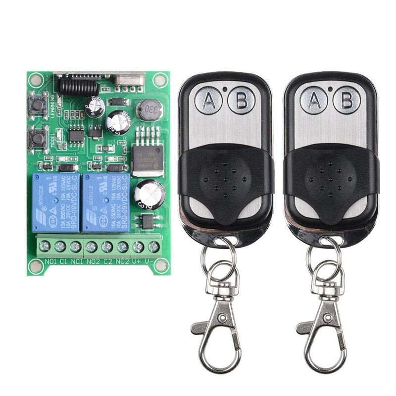 fushionsea Universal Wireless Remote Control Switch DC 12V 24V 36V 48V 2CH 10A Relay Receiver Module with 2 Channel RF Remote Transmitter for Various Wireless Controls