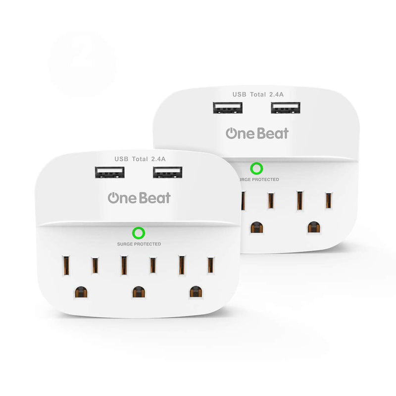2 Pack 3-Outlet Surge Protector, Multi Plug Outlet Expander with 2 USB Wall Charger, Outlet Adapter with 490 Joules for Home, School, Office, ETL Listed