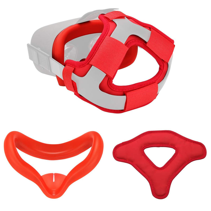 The Combo of VR Face Silicone Cover Mask Pad & Head Strap Pad Cushion Compatible for Oculus Quest Sweatproof Light Blocking (Washable) for Virtual Reality Headset( Not for Quest 2) Red