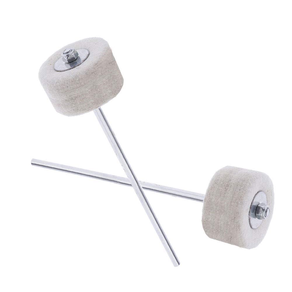 Tzong A Pair White Bass Drum Mallet Double Pedal Felt Cotton Felt Hammer Universal Timpani Sticks with Stainless Steel Handle