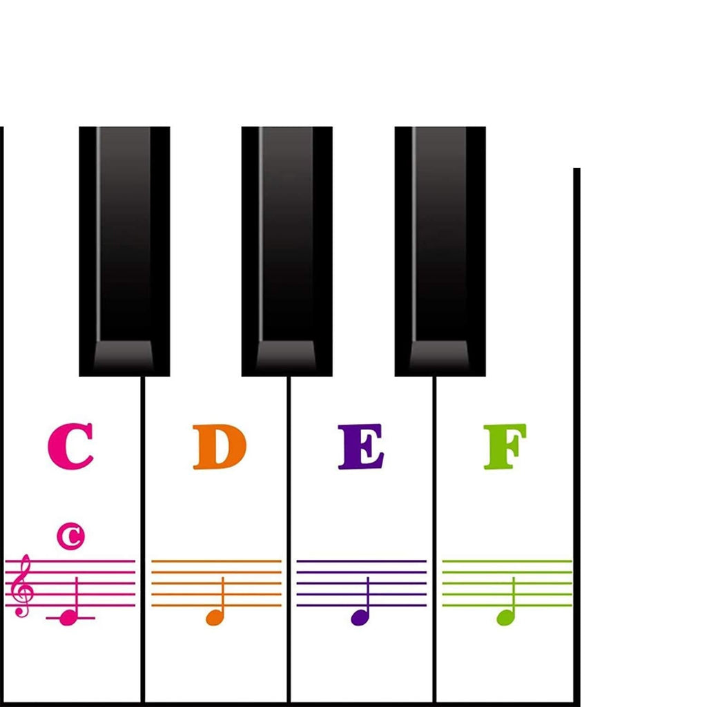 Piano Keyboard Stickers for 88/61/54/49/37/32 Key Colorful Transparent Removable Stickers for Piano Beginners and One Rag