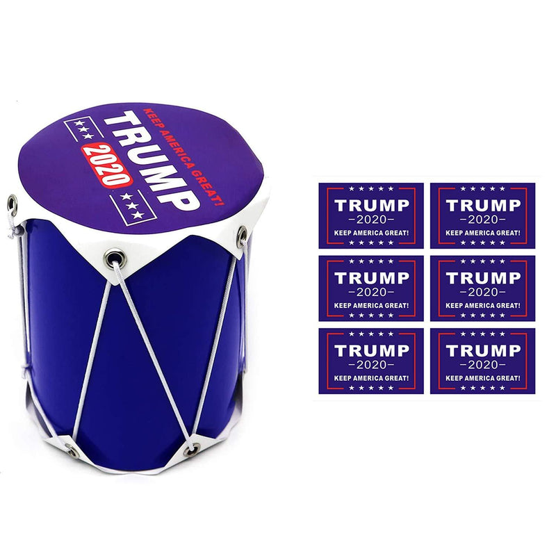 1 PCS Donald Trump for President 2020 Keep America Great Drum Hand Shaker Cheering Drum & 6 PCS Tattoo Sticker (Blue) Blue