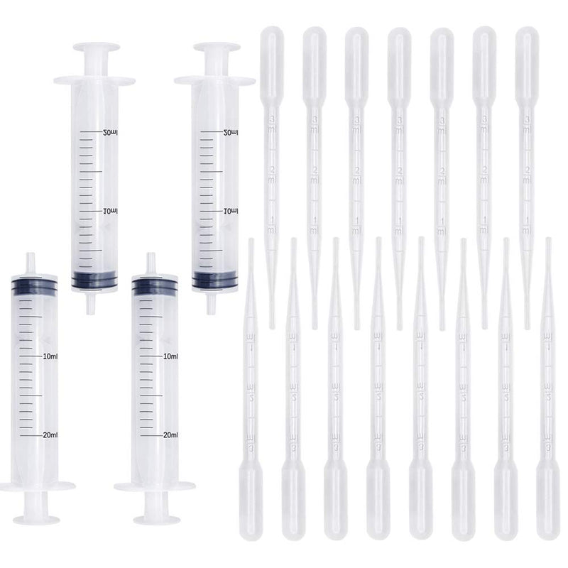 4 Pack Large Plastic Syringe with 15 Pieces Pipettes, findTop 20ml Measuring Syringe Tools and 3ml Plastic Dropper for Lab Science Multi- Purpose