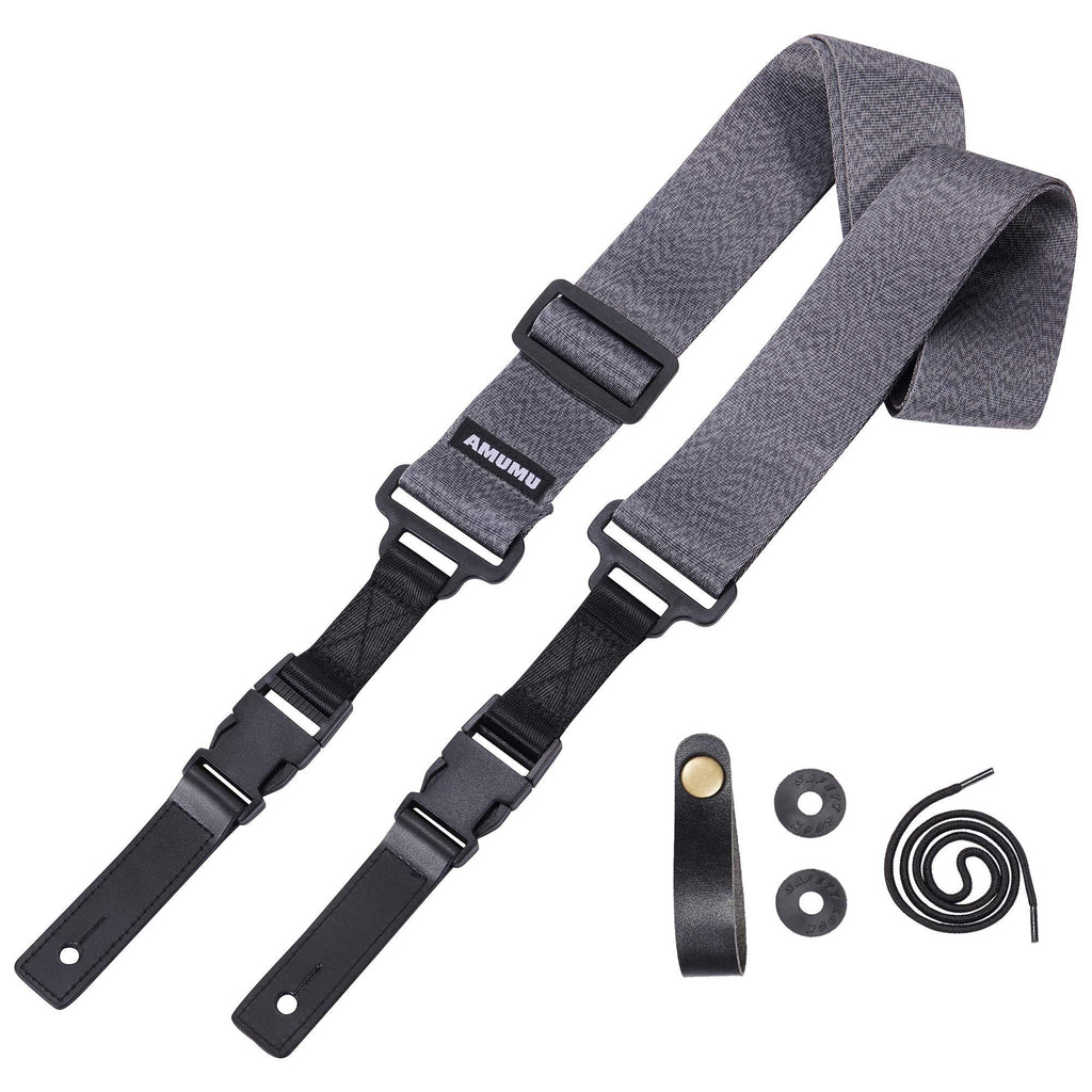 Amumu Nylon Seatbelt Guitar Strap with clip Buckle for Acoustic Guitar Electric Guitar and Bass Guitars Gray