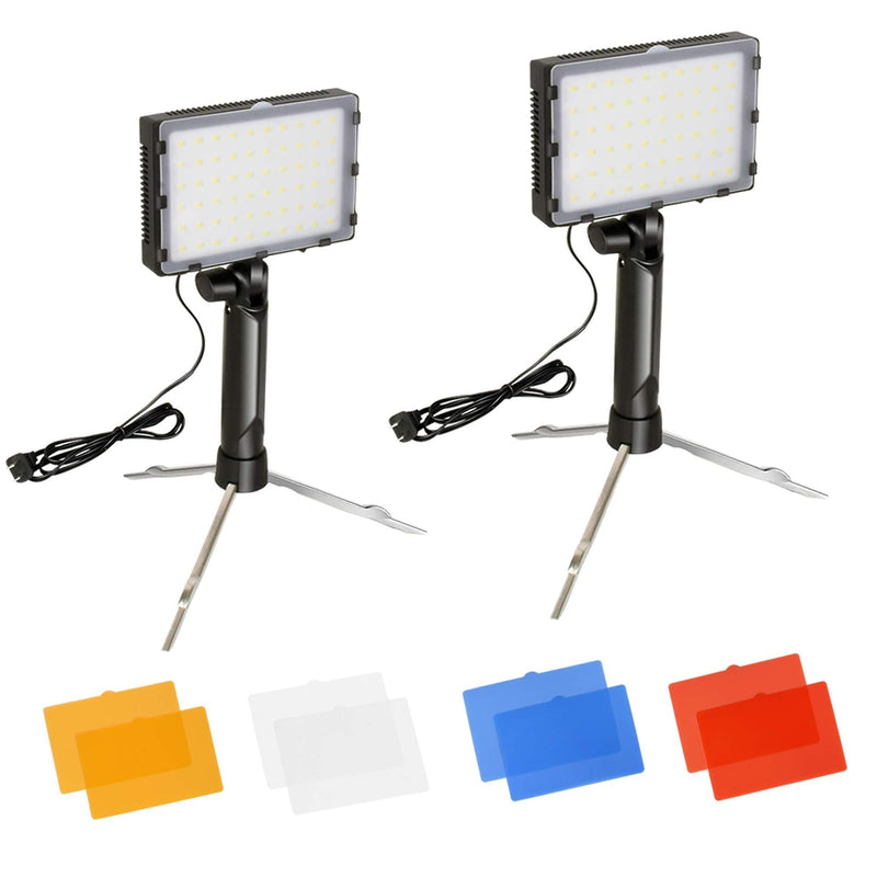 FUDESY Portable Continuous Photography Lighting Kit for Table Top Photo Video Studio Light Lamp, 60 LED Panel Light with Color Filters -2 Sets,FDS60DL2 2-Pack