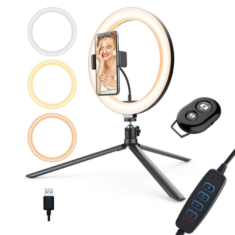 10" Selfie Ring Light with Tripod Stand&Cell Phone Holder,Dimmable Led Circle Light 3 Light Modes &Brightness Level for Photography/Makeup/Live Stream/YouTube/Vlogs/Tiktok