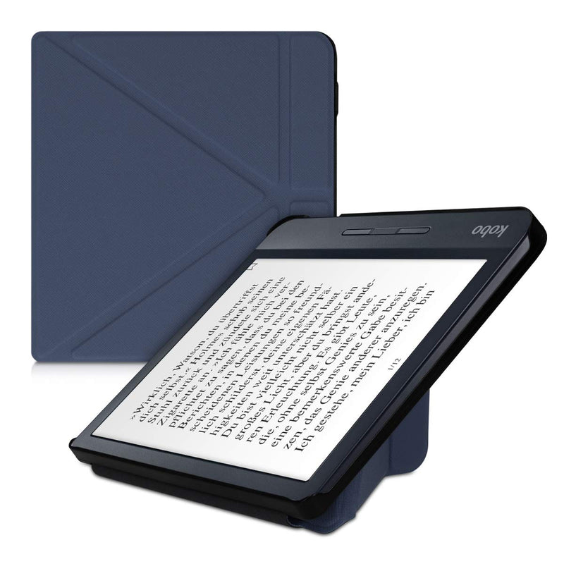 kwmobile Origami Case Compatible with Kobo Libra H2O - Case Ultra Slim Fit PU Leather Cover with Stand - Dark Blue