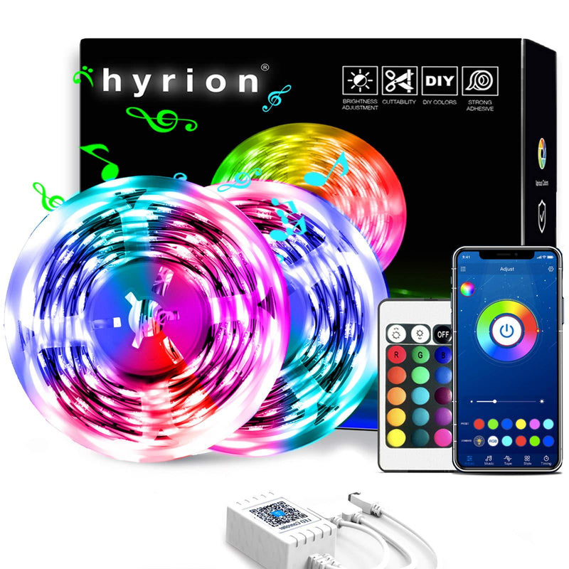 [AUSTRALIA] - Smart Led Strip Lights, hyrion 32.8ft, 2 Rolls of 16.4ft Rope Lights Sync to Music with Bluetooth App Controller and 24 Key Remote, Color Changing Led Lights for Bedroom and Home Decoration 