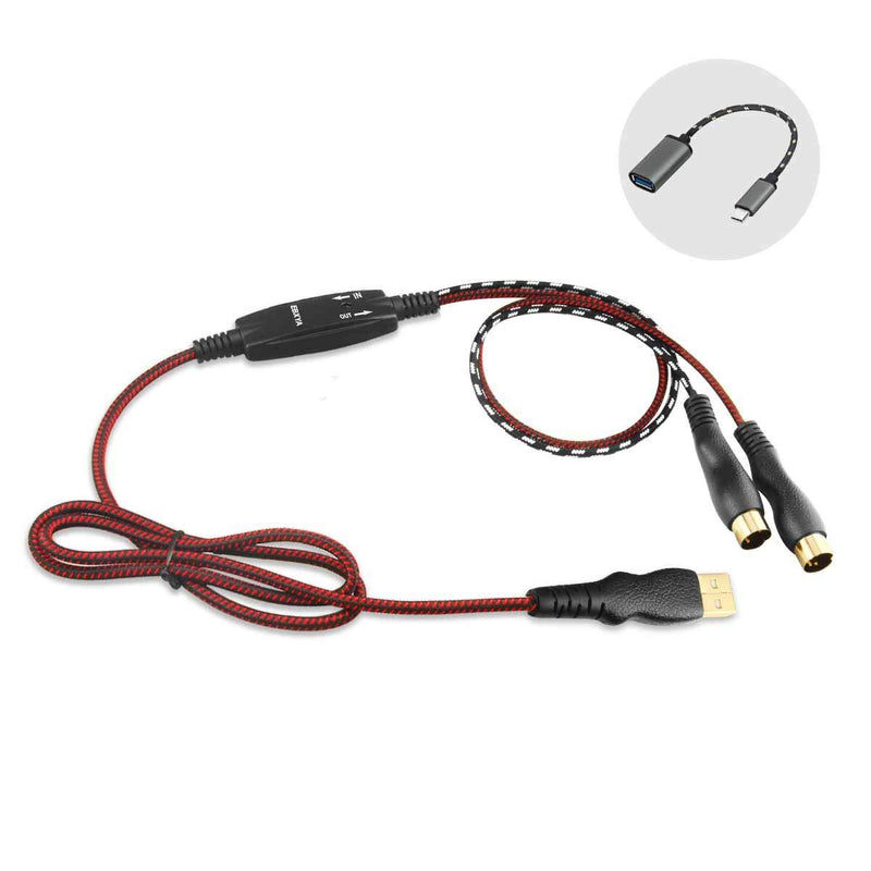[AUSTRALIA] - EBXYA USB MIDI Cable, MIDI Input&Output to USB Interface Cable for Mac and PC with Type-C Cable - 4.5 Ft 4.5ft 