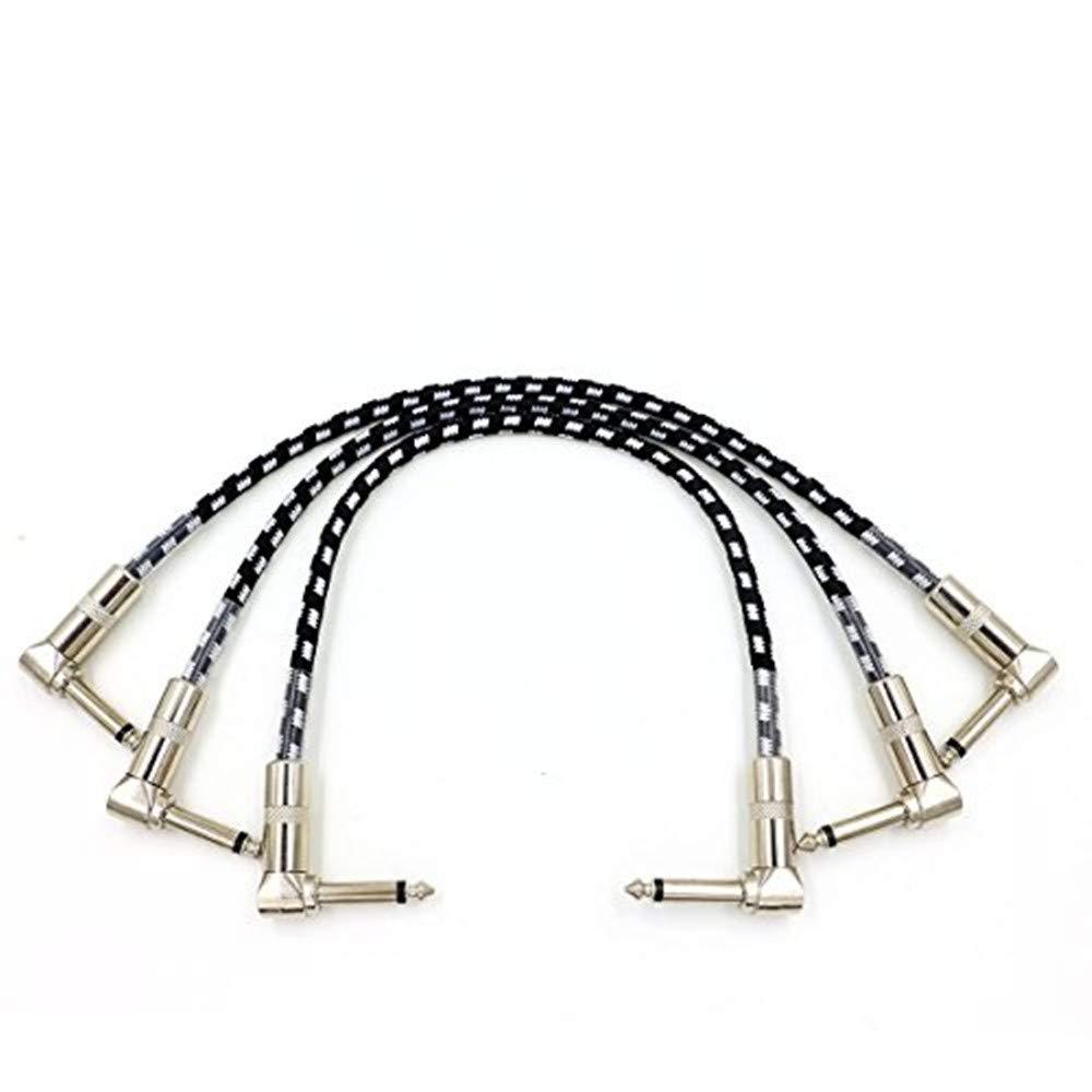 [AUSTRALIA] - 3 Piece 1 Feet Guitar Patch Cable for Pedal Board Effects with 1/4" Right Angle Plugs, Black and White Tweed Woven Jacket 