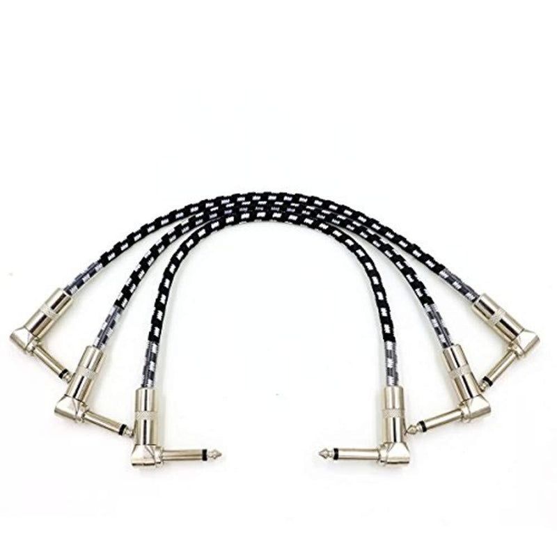 [AUSTRALIA] - 3 Piece 1 Feet Guitar Patch Cable for Pedal Board Effects with 1/4" Right Angle Plugs, Black and White Tweed Woven Jacket 