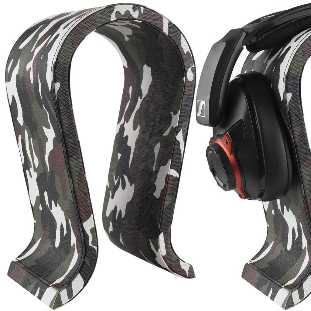 Geekria Leather Headphone Stand Compatible with Sennheíser, JBLs, HypërX, Razêr, Tutle Beach, Sony PS5 Headset Stand Headphone Holder Universal Gaming Headset Holder (Camo)