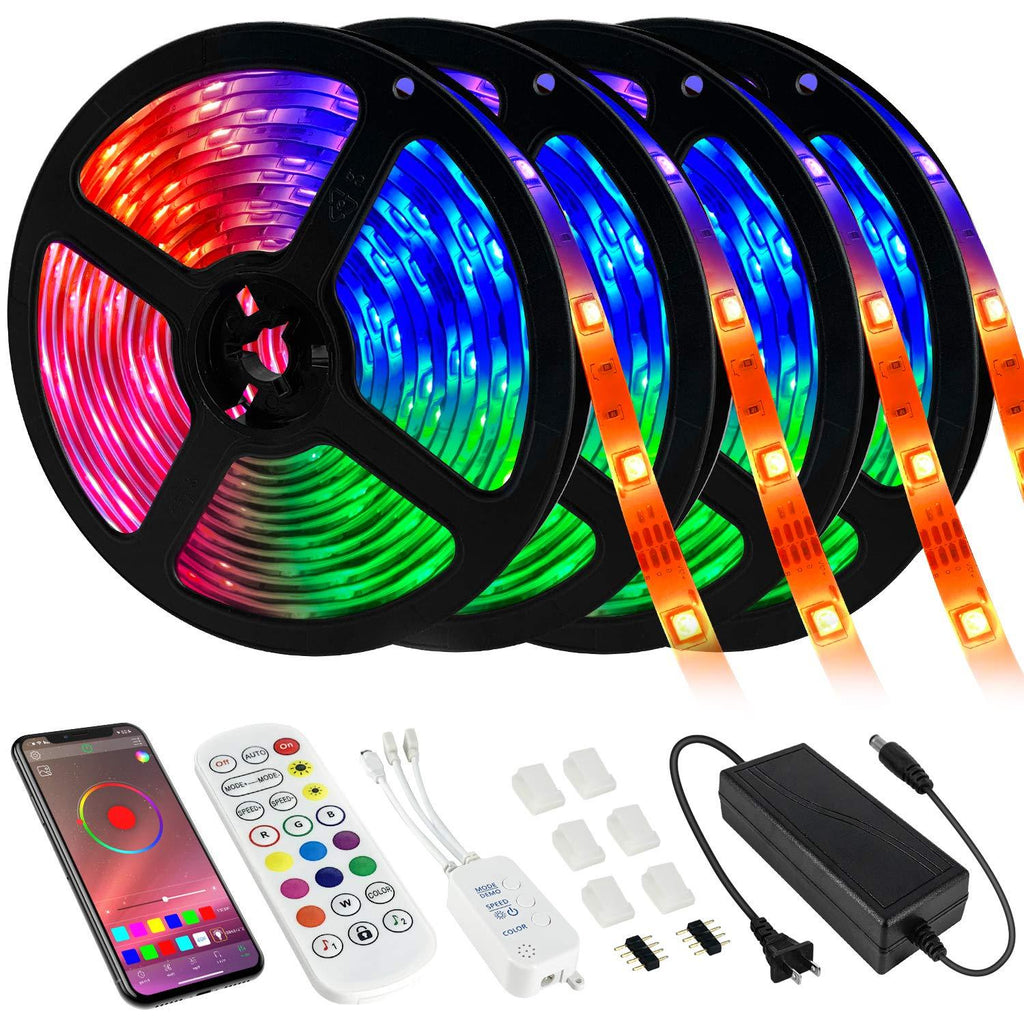 [AUSTRALIA] - Music LED Strip Lights 65.6ft Long Color Changing Light Strip with Remote 600LEDs RGB Power Strip with UL Listed Adapter for Bedroom Ceiling Under Cabinet Children's Room 