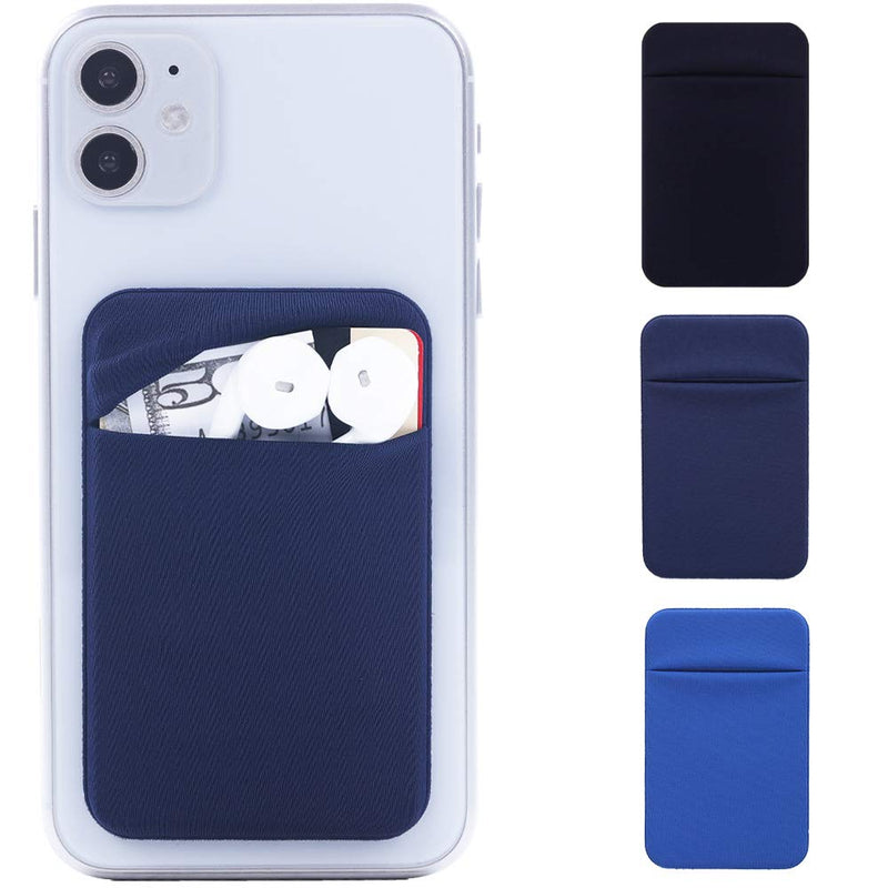 3Pack Cell Phone Card Holder Pocket Sticker Stretchy Lycra for Back of Phone with Flap Credit/ID Card Sleeve Adhesive Stick on Wallet for iPhone,Android All Smartphones (Black,Navy Blue,Light Blue) Black,Navy Blue,Light Blue