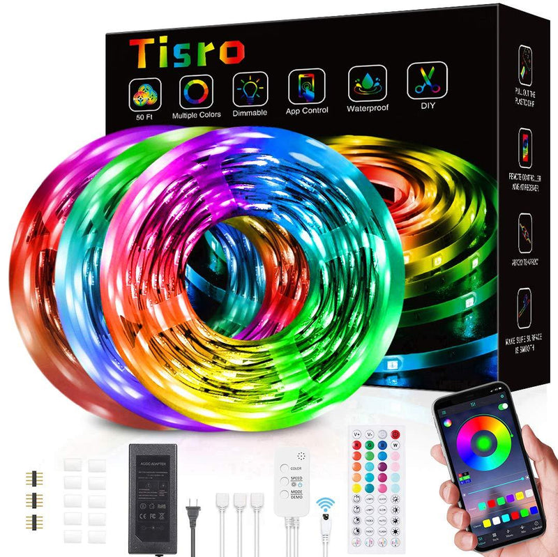 Waterproof Led Strip Lights 50ft, Led Lights for Bedroom with Remote and Bluetooth App Control, Music Sync RGB Color Changing Led Light Strips for Room, Bedroom, Kitchen, Yard, Dorm