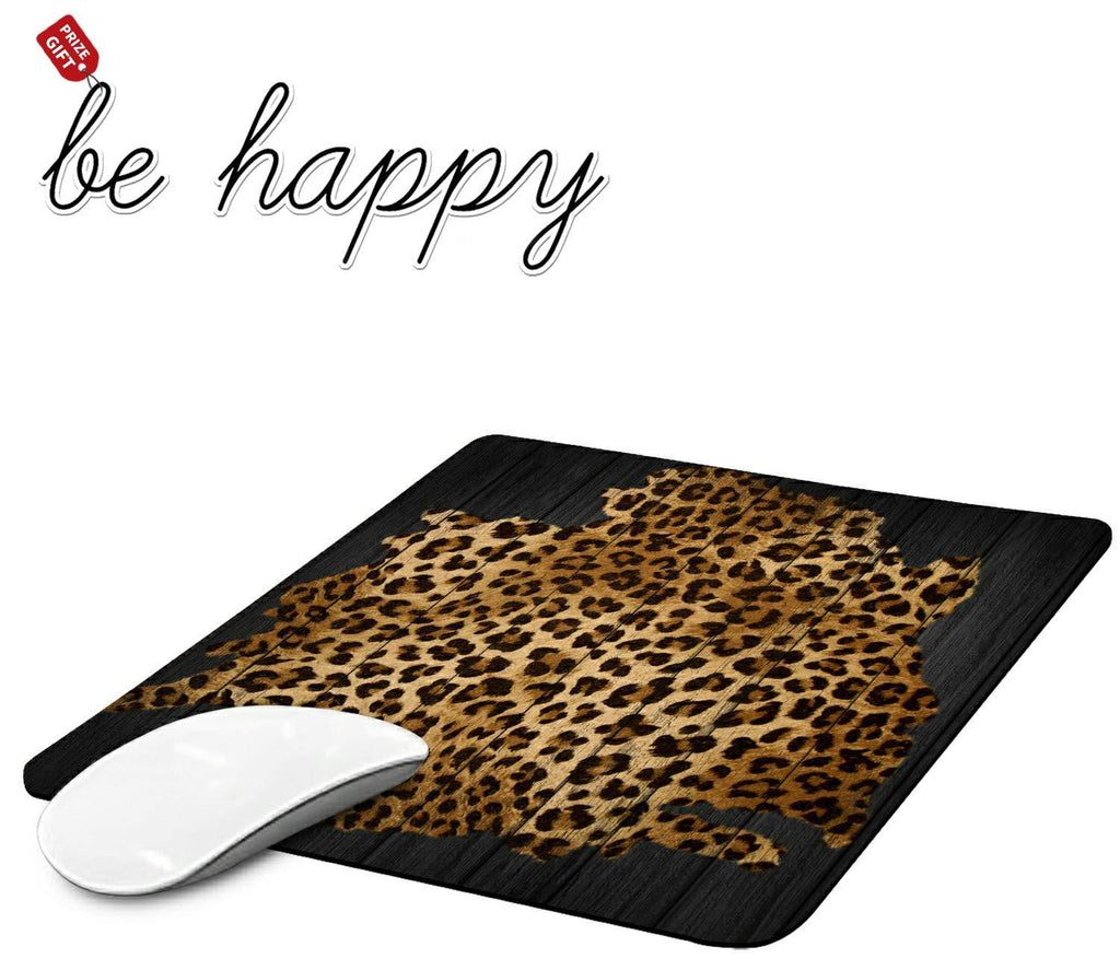 Gaming Mouse Pad, Leopard Grain Mouse Pads for Laptop Non-Slip Rubber Base Mousepad Computers and Office, Rectangle Cute Mouse Mats and Be Happy Computer Stickers Leopard Grain of Wood Square Mouse Pad