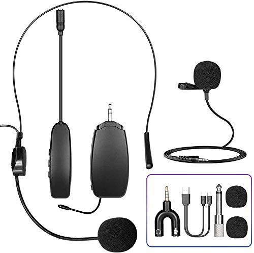 [AUSTRALIA] - HAUEA UHF Wireless Microphone System, Wireless Microphone Set with Headset and Lavalier Lapel Mics, Beltpack Transmitter and Receiver, 1/8" 1/4" Output, for Live Performances, Support Phone 