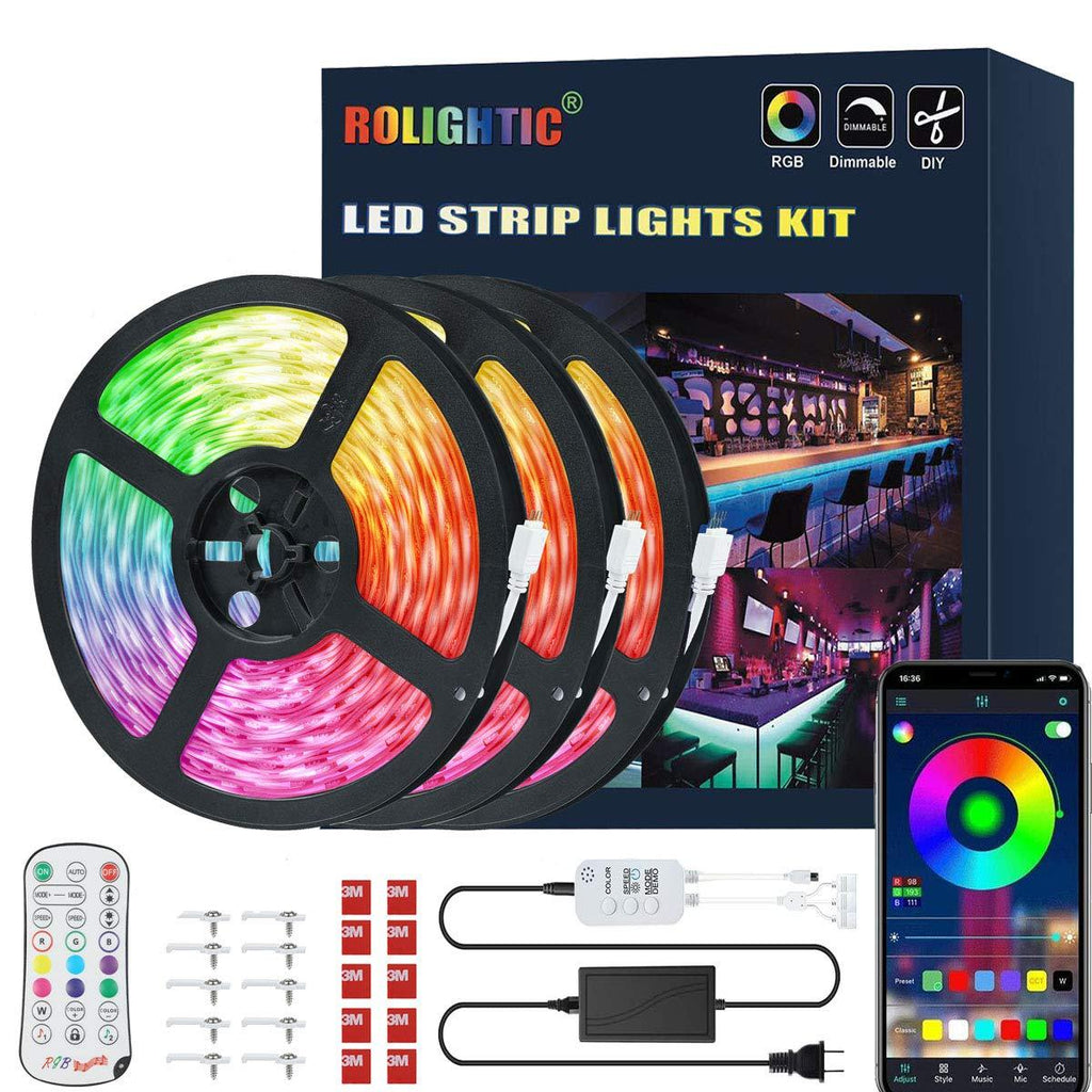 [AUSTRALIA] - 50FT/15M Led Strip Lights, Music Sync Color Changing RGB LED Strip Lights,450LEDs, Built-in Mic, Bluetooth App Controlled LED Lights Rope Lights, 5050 RGB LED Light Strip (APP+Remote+Mic+3 Button) 50FT 