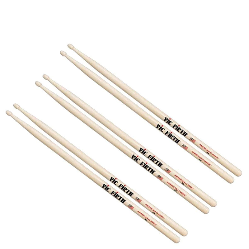 Vic Firth American Classic Drumsticks - 5A with Teardrop-shaped tips, 16" Length, and .565" Diameter (3-Pack)