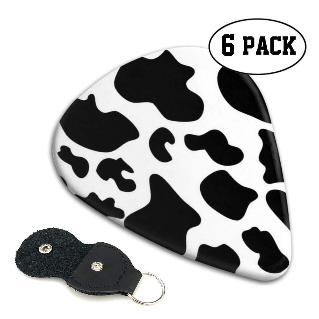 Cows Print Guitar Picks With Key Chain Pick Holder 6 Pack, Unique Guitar Gift For Bass, Electric & Acoustic Guitars 0.46mm Cows Print