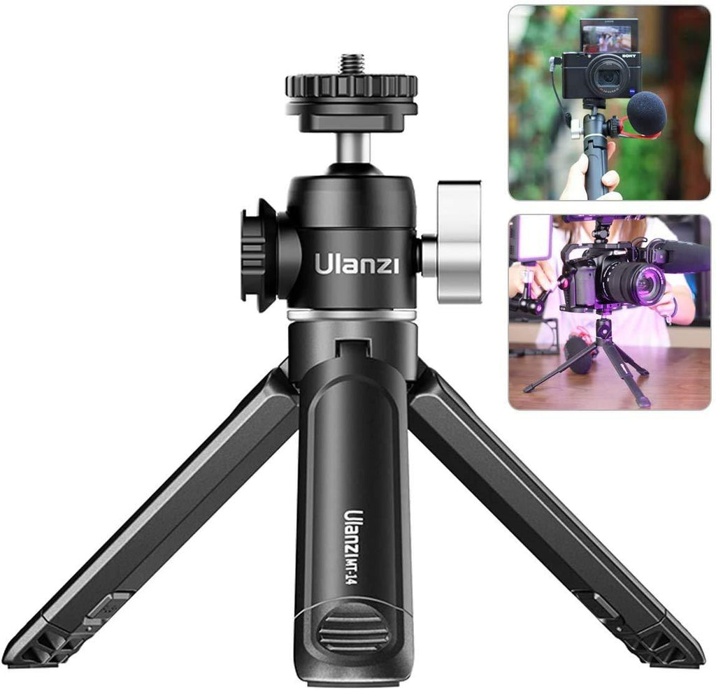 Mini Travel Tripod with 1/4"-20 Ballhead for Smartphones Cameras Vlogging, with Cold Shoe on Side for Light/Mic Mounting