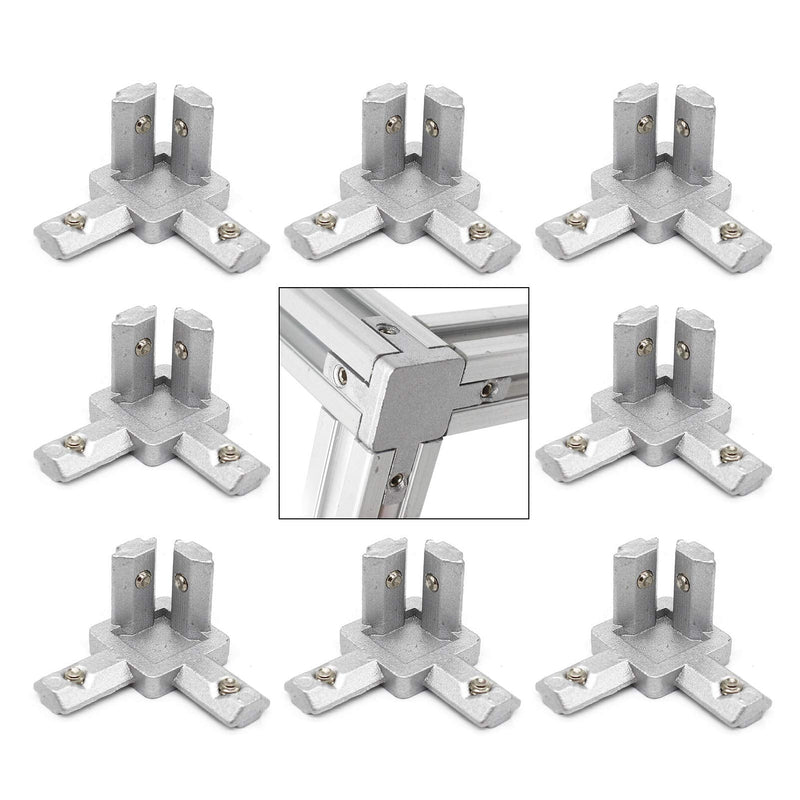 8Pcs 3-Way End Corner Bracket Connector for European Standard Aluminum Extrusion Profile 2020 Series Slot 6mm with Screws