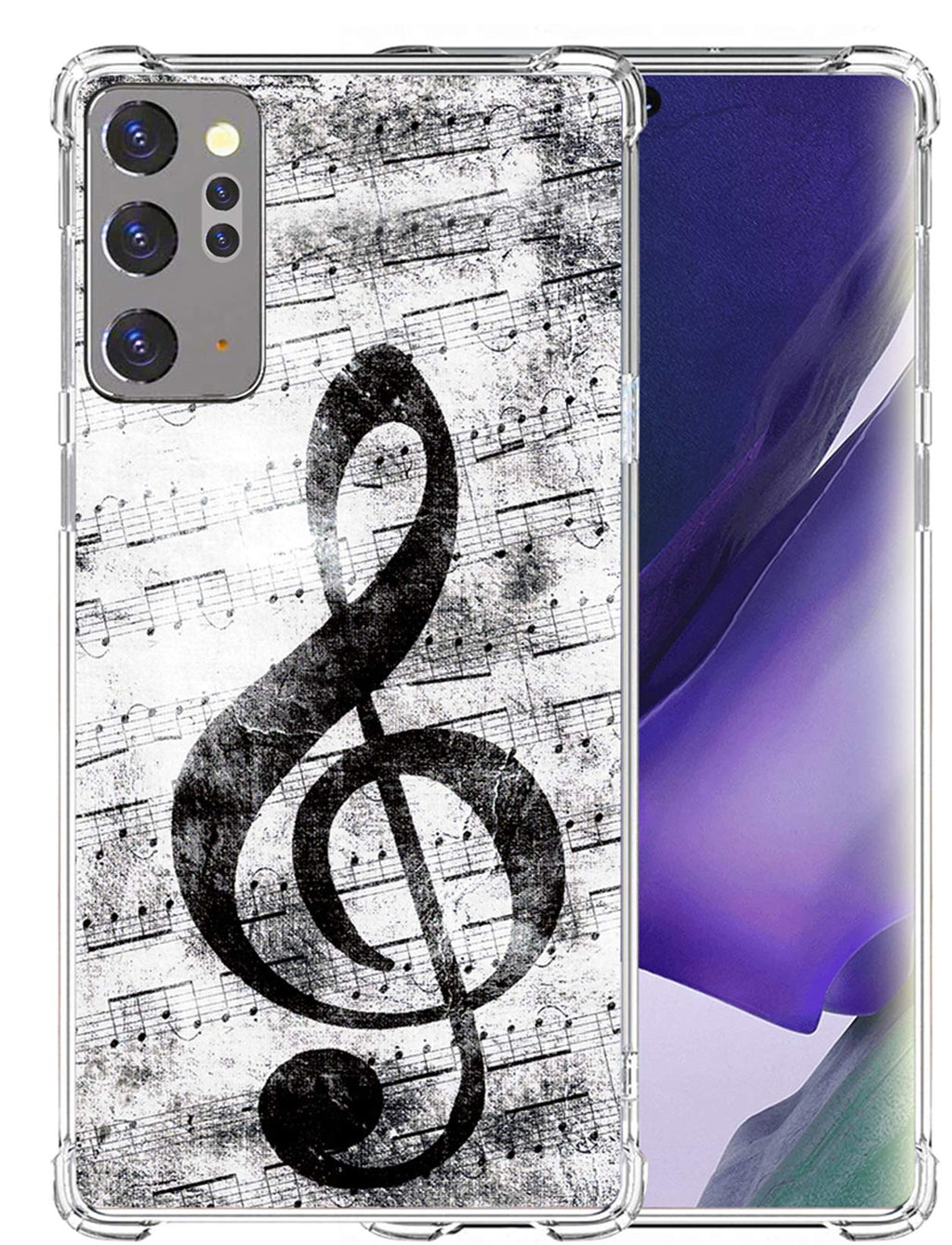 Note 20 Ultra Plus Case & MUQR Gel Silicone Slim Drop Proof Heavy Duty Protection Cover Compatible with Samsung Galaxy Note 20 Ultra (Plus) 5G & Music Note Vintage Design Pattern